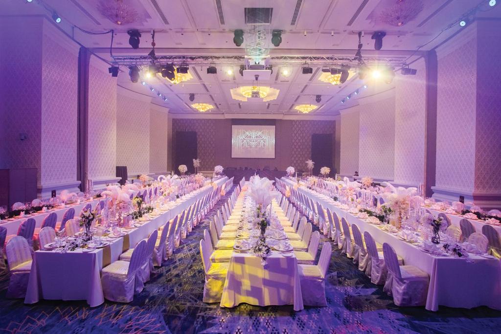 THE INFINITY BALLROOM Located directly opposite, the Infinity ballroom, with its 600-guest capacity, can be divided into 2 rooms with in-function and post-function An impressive 600 sq.m. with ceiling height 7.