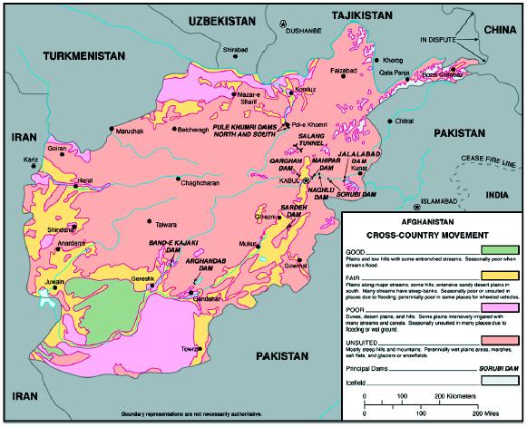 Preglednica 3.3.: Prehodnost Afganistana Afghanistan Country Handbook, 2001: 8 3.3.1.3 Vpliv reliefnih značilnosti na oborožen boj tekom operacije.