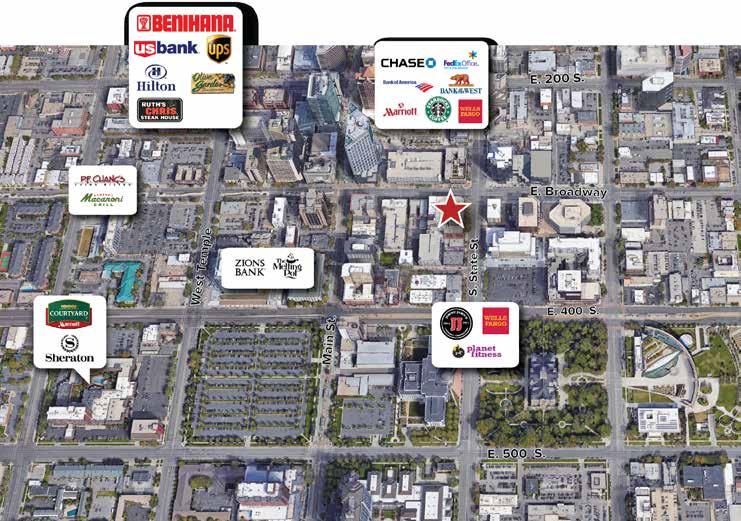 AMENITIES 56 Broadway is located in the central business district of Salt Lake City, and within within walking distance of the following: DINING BANKING HOTELS VENUES Benihana Olive Garden Macaroni