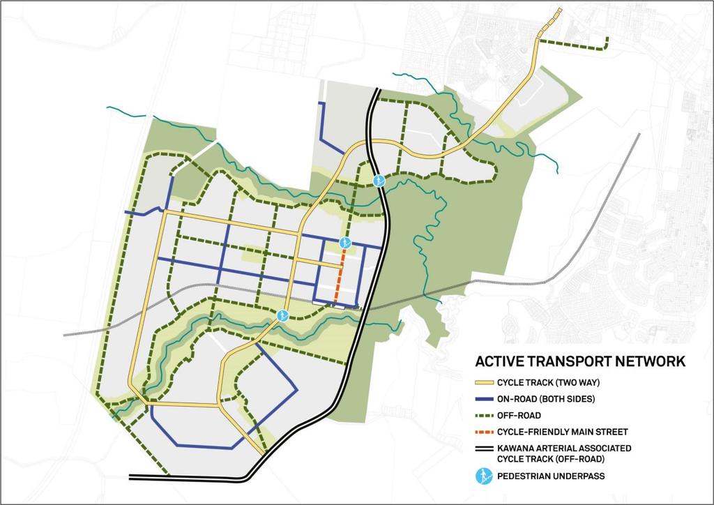 4.2.1 ACTIVE TRANSPORT Walking and cycling will be an integral part of the Caloundra South transport network to become a self-contained community and meet the Connecting SEQ targets.