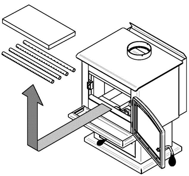 Note that secondary air tubes (B) can be replaced without removing the baffle board (A).
