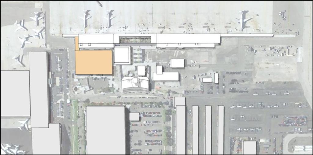 Option 2 would require approximately 30,672 square feet of new construction immediately to the east of the south concourse and immediately south of the existing SSCP with a shorter entry corridor