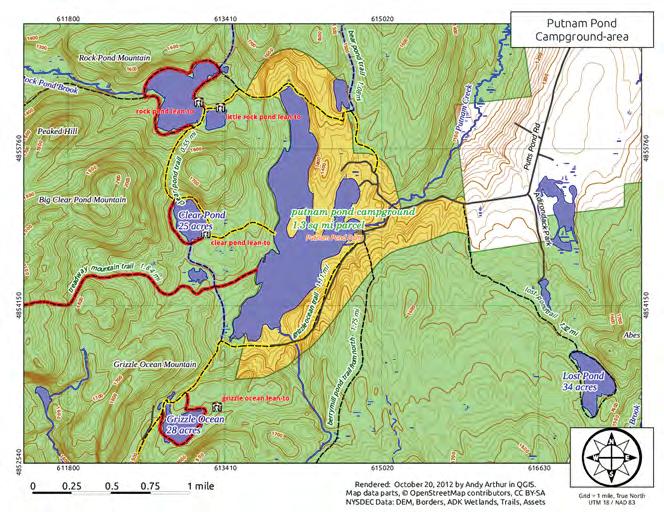 Chapter Three: Hiking Trails Existing Conditions Analysis P u t n a m P o n d Trail Summary Putnam Pond is a state campsite and launch that also serves as the trailhead for a network of hiking trails