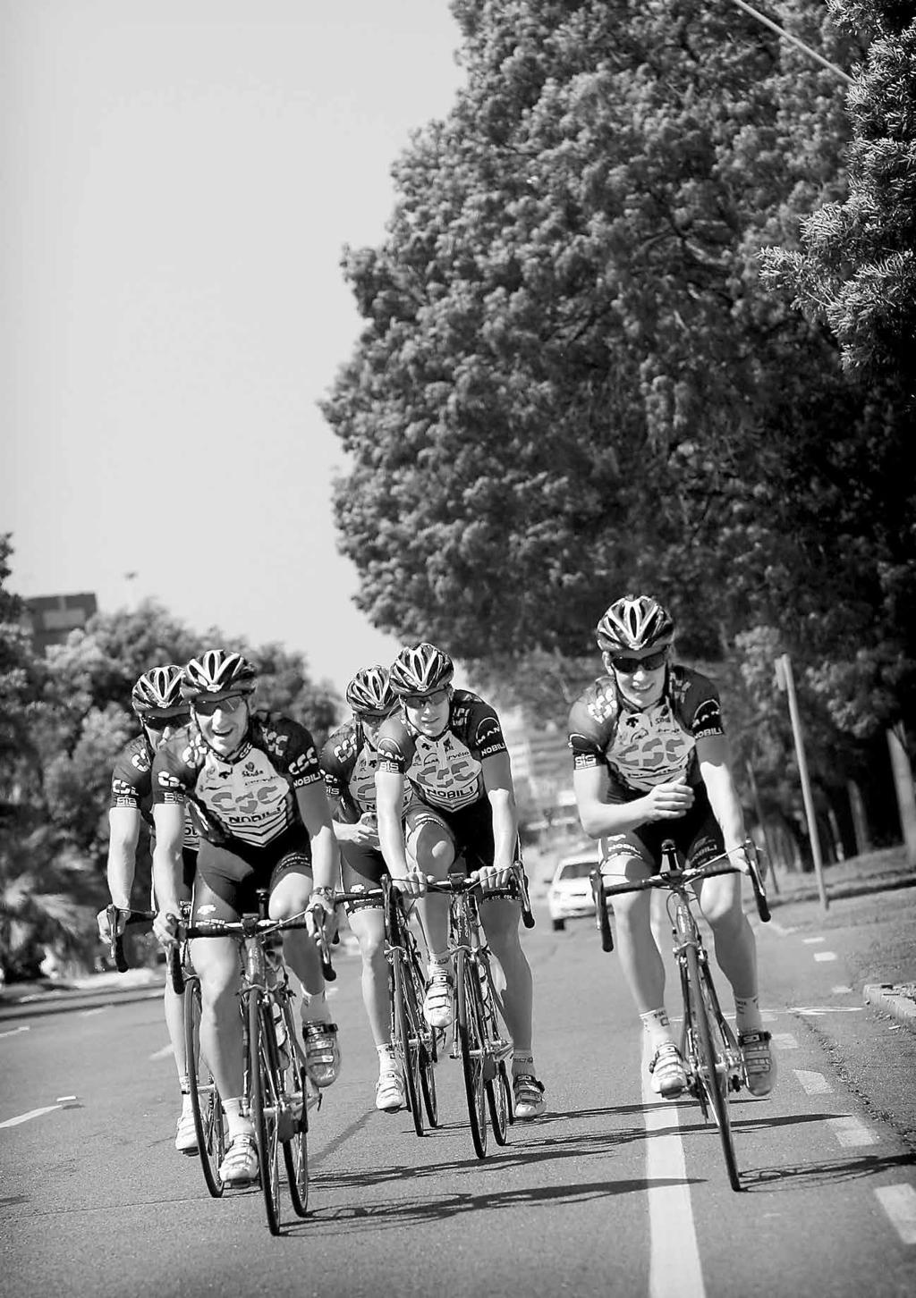 A cycling team checks