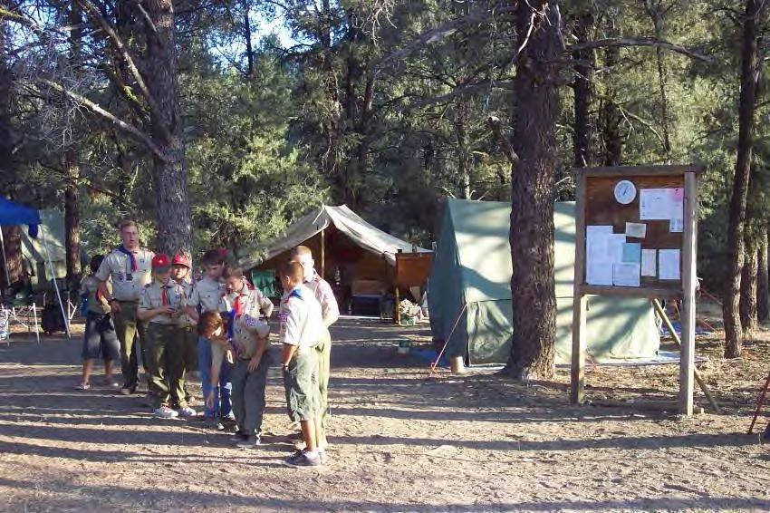 Campsites The focal point of the unit's stay is the campsite. Camp Three Falls offers various-size campsites, equipped with 10 to 16 two-person wall tents, each with two cots.