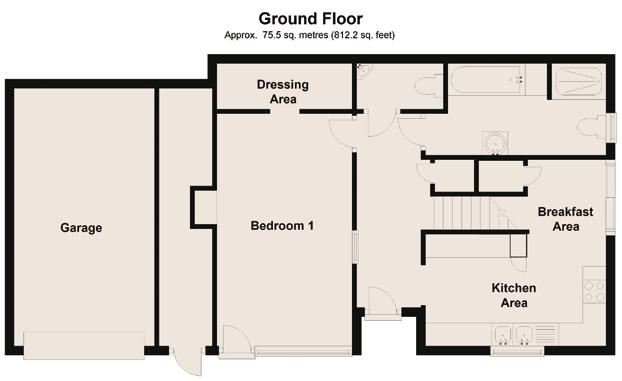 GROUND FLOOR Entrance Hall Kitchen Area: 12 9 x 8 7 (3.89m x 2.62m) Breakfast Area: 5 6 x 5 3 (1.68m x 1.6m) Bedroom 1: 16 6 x 9 7 (5.03m x 2.