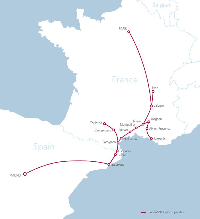 Barcelona-Paris: duplex TGV trains Routes