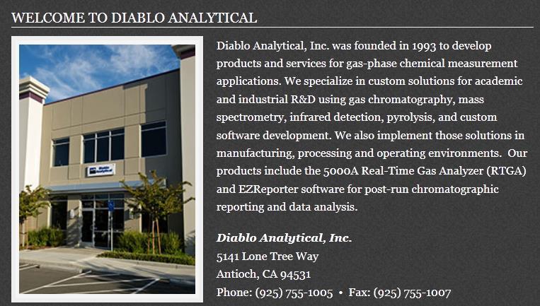 Diablo Analytical is located in a business park that also has several restaurants (i.e. Popeye s Chicken is one landmark visible from Lone Tree Way).