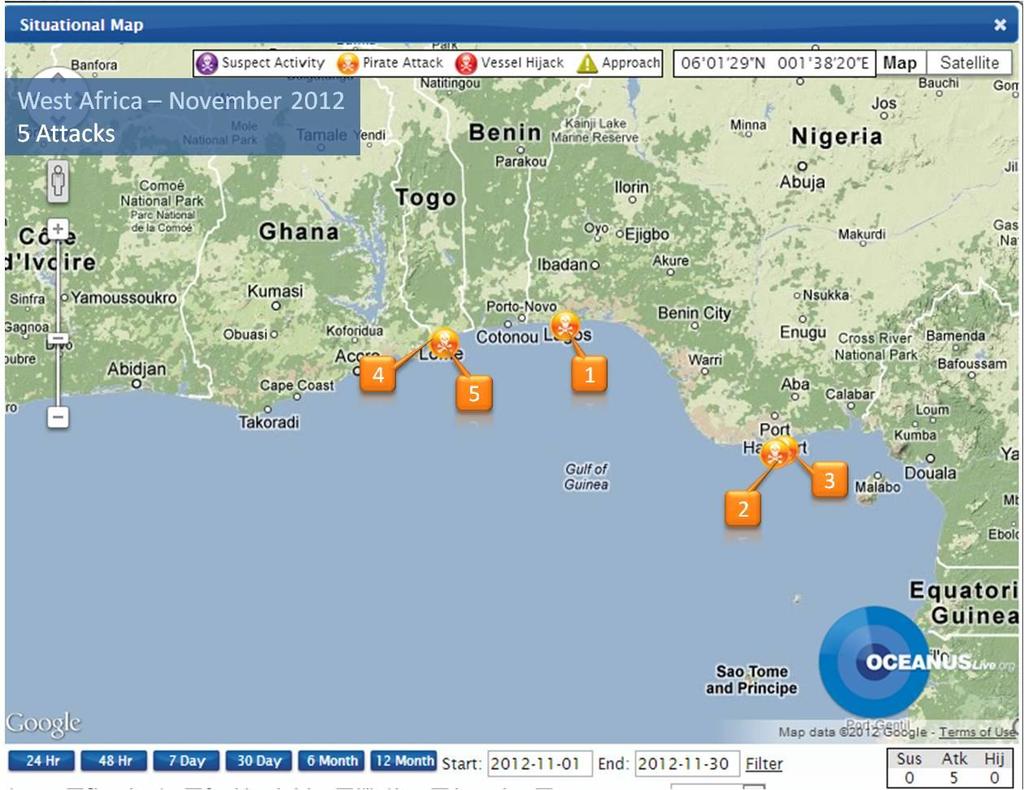 West Africa West Africa Fig 2: West Africa West Africa Piracy and Robbery At Sea November 2012 Serial Date Vessel Name Flag/Type Location (Type of Incident) 1 12 Nov Maria E Panama Off Lagos, Nigeria