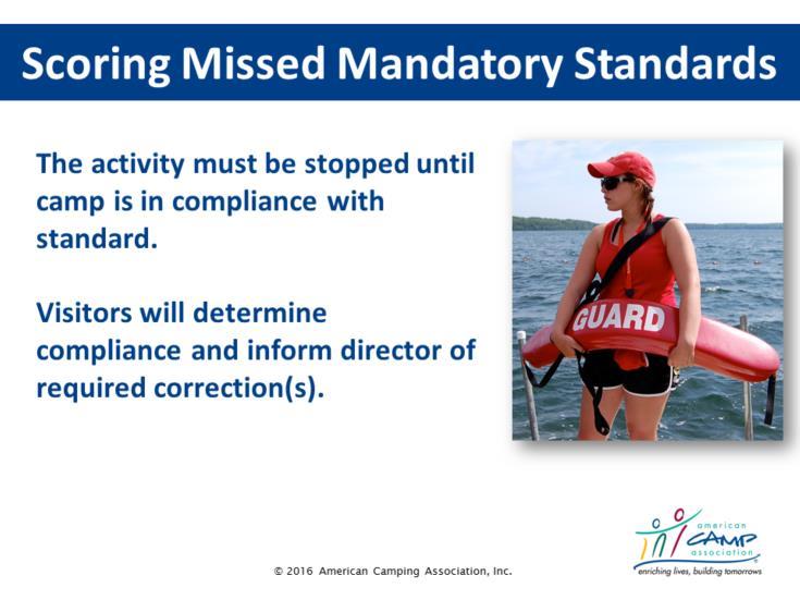 Remind Participants about Mandatory Standards Mandatory standards are critical to the health and safety of campers and staff.