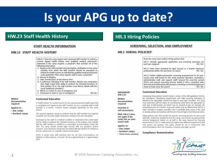 Housekeeping Task: Since there have been various updates to the APG, take a minute to ensure that participants have a current APG or have added all the updates.