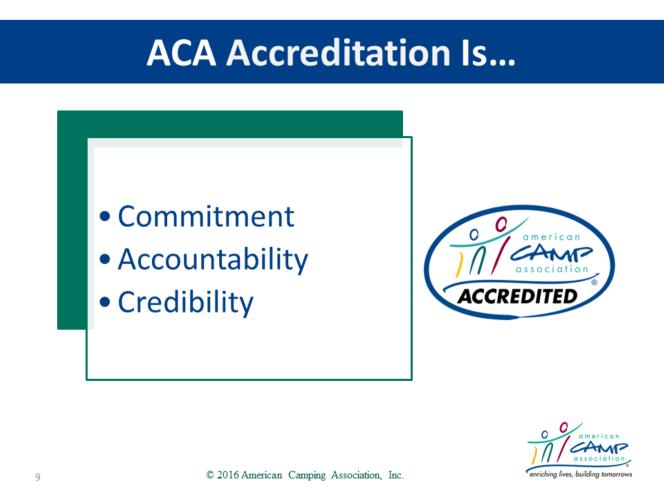 Remind Participants Accreditation is PROOF of a camp s Commitment to having a safe program Participation is voluntary.