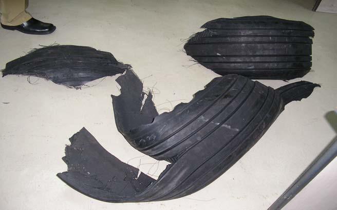 Figure 5: The tire debris. 1.13 MEDICAL AND PATHOLOGICAL INFORMATION 1.14 FIRE Not relevant to this incident There was no pre- or post- accident fire. 1.15 SURVIVAL ASPECTS None of the occupants were injured, and they disembarked the aircraft unaided via aircraft air stairs.