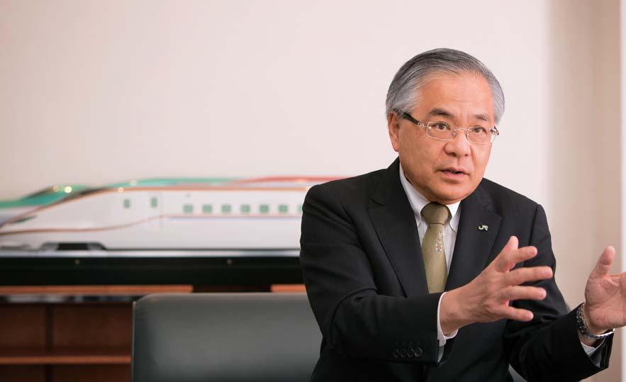 Interview with the President The numerous customers using the Hokuriku Shinkansen Line are increasing total passenger fl ows between the Tokyo metropolitan area and the Hokuriku region signifi cantly.
