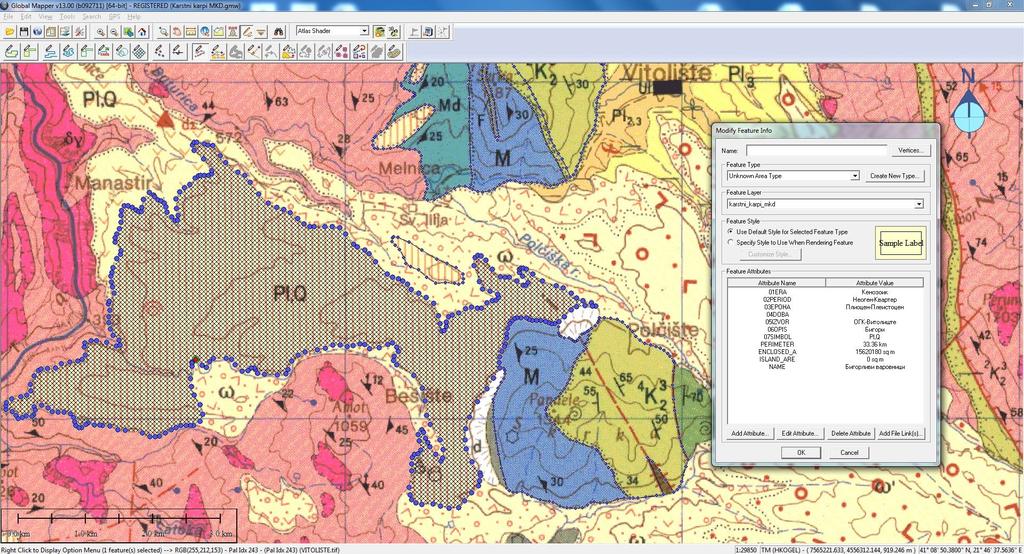 24 Темовски М. Површинска распространетост на карстните карпи... Слика 2. Дигитализација на карбонатните карпи во софтверскиот пакет Global Mapper.