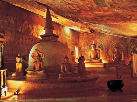 The second cave, the most elaborate and most spectacular of the five, is the largest - 170ft long, 75ft broad and 21ft high. There is a large reclining Buddha statue and statues of two kings.