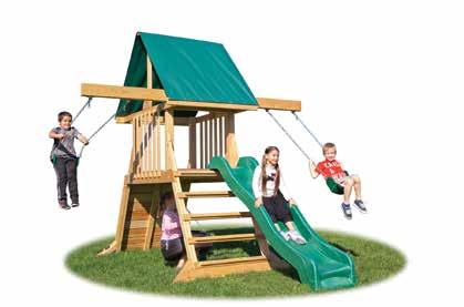 5 tower with green tarp roof 4 deck Step ladder rock wall swivel tire