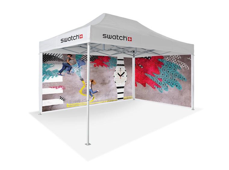 Your logo or brand is highly visible above the crowd and the tent offers shield for all weather conditions.