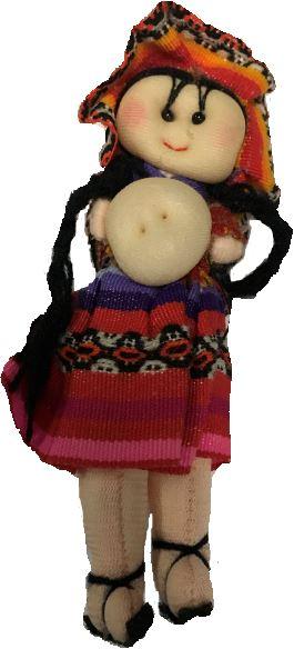 DOLL This doll is typical of a girl from the Cuzco region of Peru. She is holding a potato, one of the staple foods of Peru.