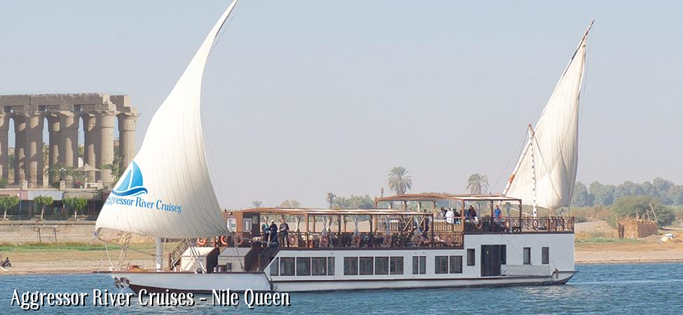 boat or on the upper decks. Smoking is only permitted in designated areas. THE YACHT The Aggressor Nile Queen is a spacious 155 ft. yacht with a 26 ft.