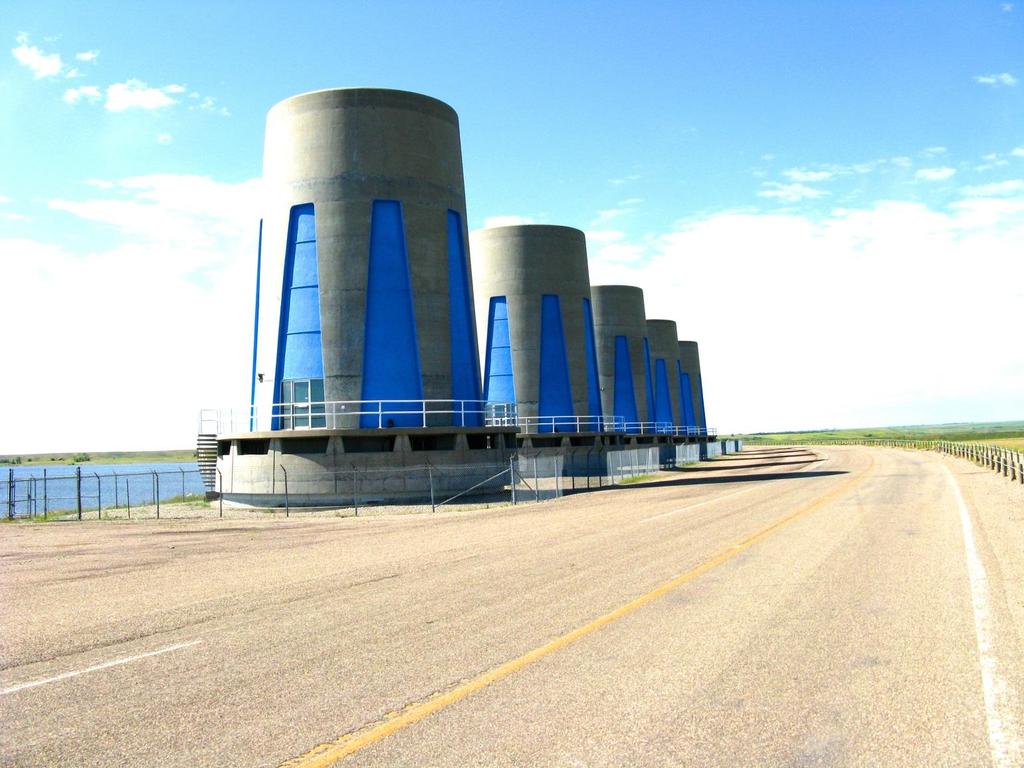 Figure 3: The water towers of the Gardiner Dam, located on the northern shores of Lake Diefenbaker. I.