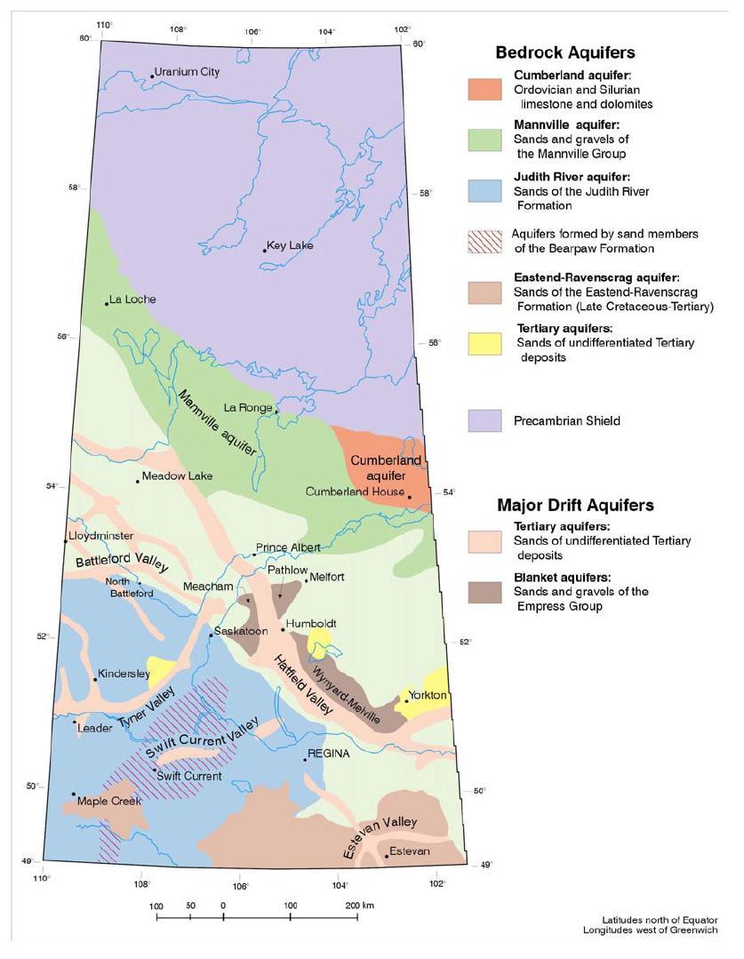 I.5.i Aquifers and Groundwater Figure 4: Map of major aquifers yielding potable water in Saskatchewan (Pomeroy,