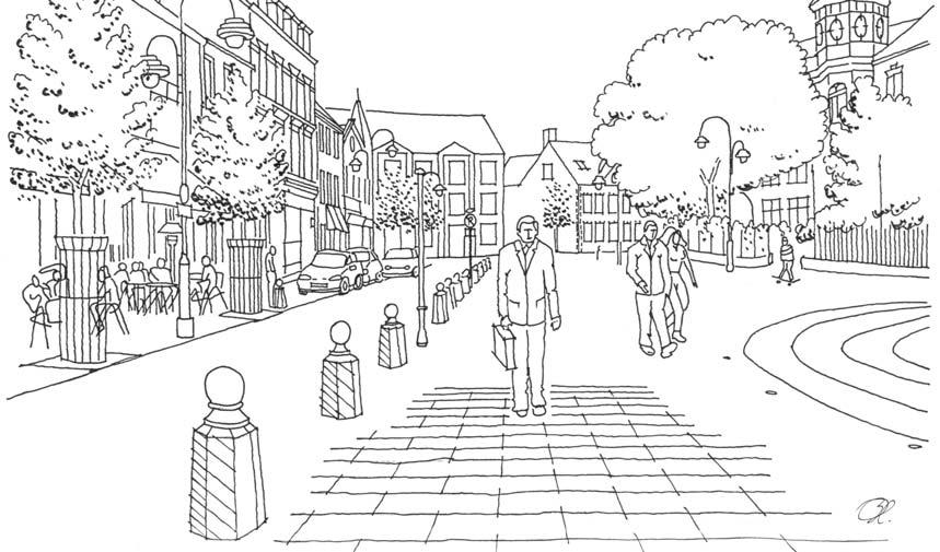 A new street profile could provide a pleasant urban environment with trees and activities like