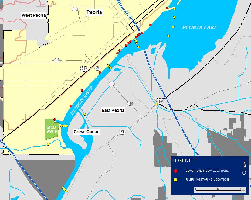 River Monitoring Locations East Peoria Levee Drainage Farm Creek