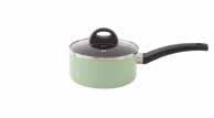 and soft green. Sturdy feel but easy to handle cookware in aluminum with fast and even heat distribution.