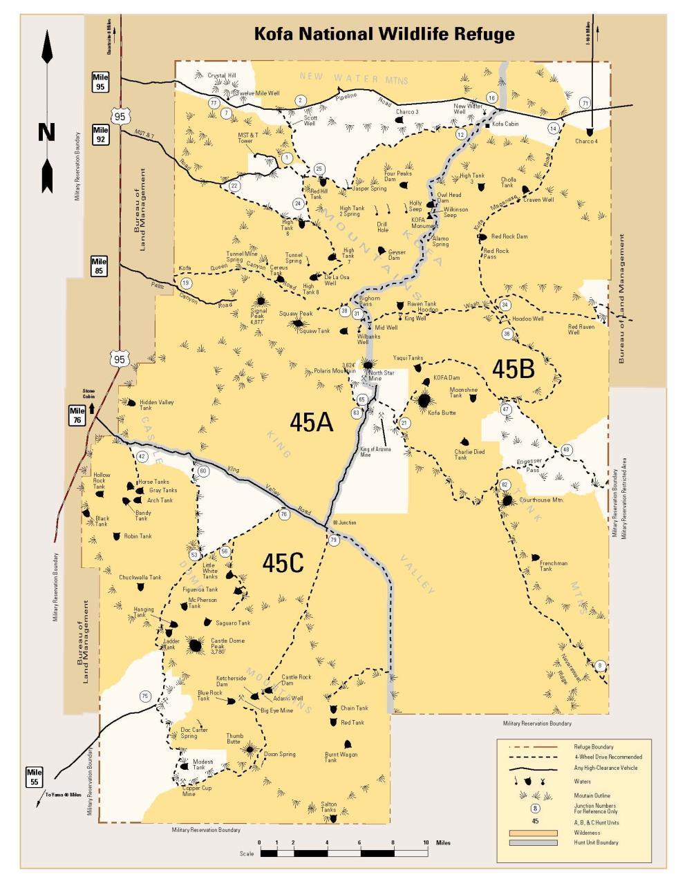 Map of Kofa National Wildlife Refuge and Wilderness -