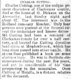 1859: Clackamas County, Marriage, Charles Cutting Jr., and Eliza Morganeth, Clackamas County Record # Bk1 p.