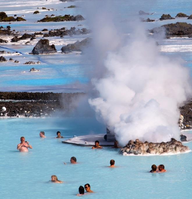 The Blue Lagoon Set in a black lava field, the milkyblue spa is fed by water (at a perfect 30 C) from the futuristic Svartsengi