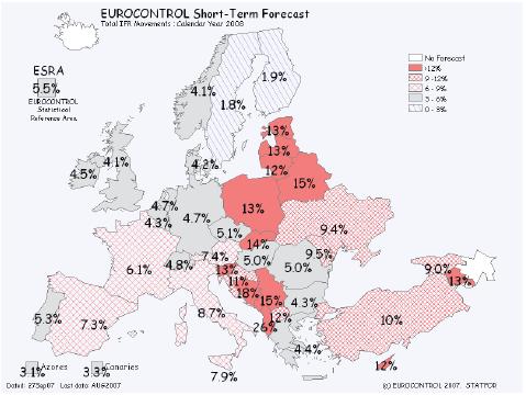 4.2.1 Eurocontrol Short-Term Forecast September 2007 The short-term prognosis, published in September 2007, gives an overview of the performed flight movements (according to IFR) in Europe