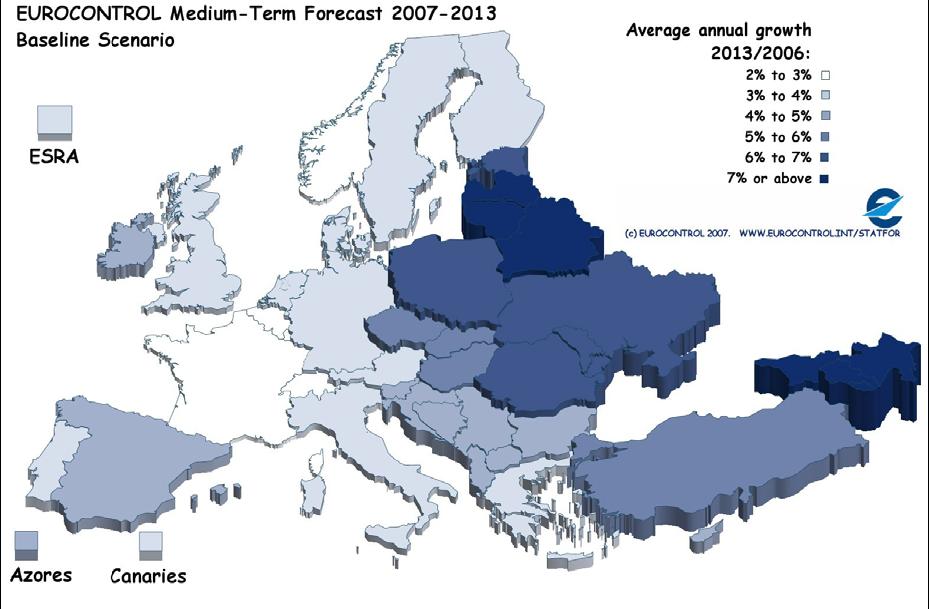 4.2.2 Eurocontrol Medium-Term Forecast 2007-2013 Within the scope of the medium-term prognosis, performed by Eurocontrol for the years 2007 to 2013, in addition to a Baseline-Scenario the development