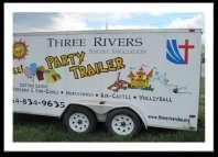 Three Rivers Baptist Association churches may use this trailer for the purpose of evangelism. Individuals are not eligible. Trailer A: 15ft. Inflatable Bounce House 18ft.