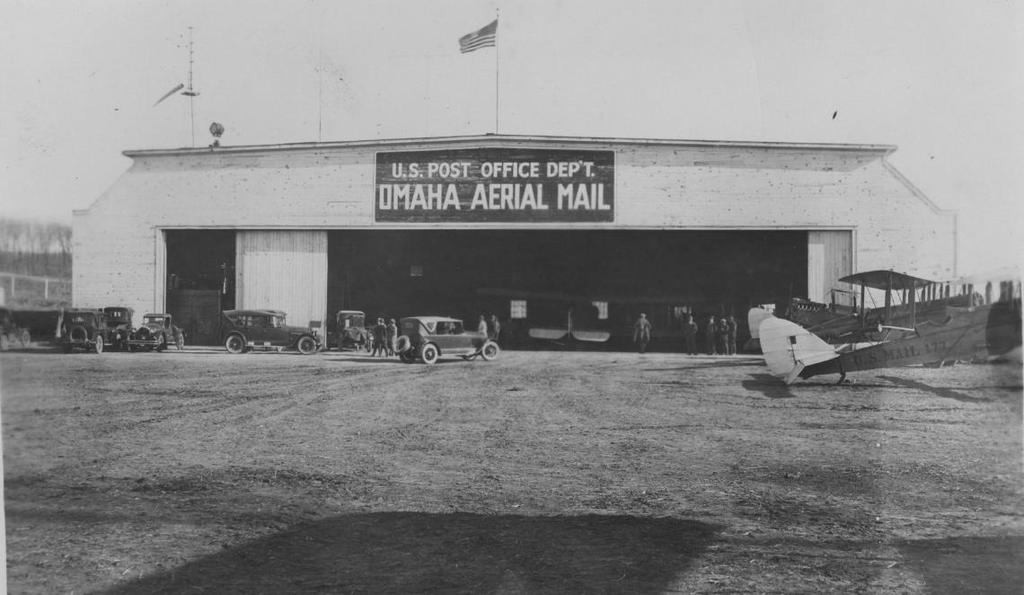 Airmail hangar at Ak-Sar-Ben Field, Omaha, Nebraska, in 1923 or 1924. Ak-Sar-Ben ( Nebraska, spelled backwards) served as Omaha s airmail field from 1920 to 1924.