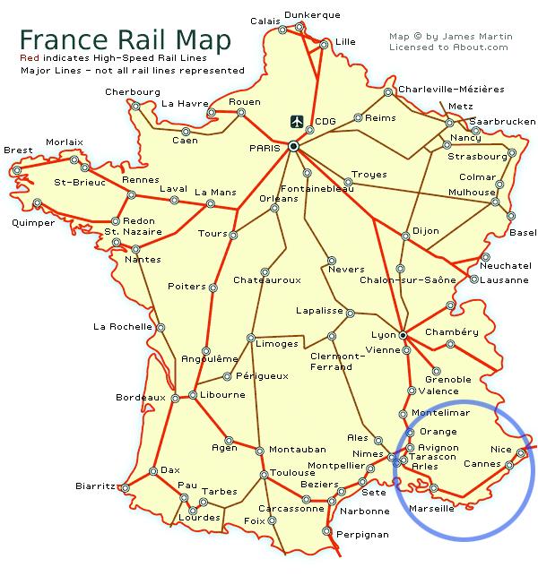 France itself is about the size of Texas, with Provence in the far southeast. The region is approximately 150 miles west to east and 100 miles north to south.