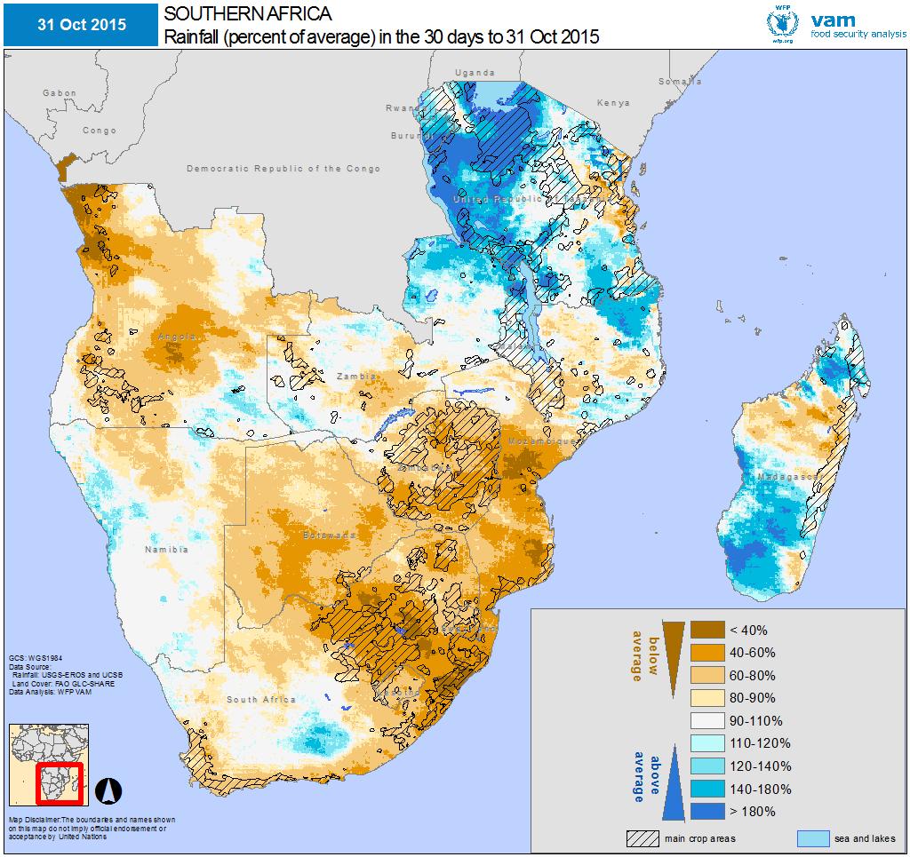 October 2015 October 2015 rainfall as a percentage of the 20-year average (left). Brown shades for drier than average, blue shades for wetter than average conditions.
