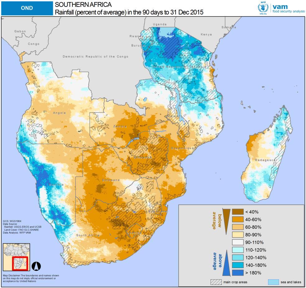 Current Rainfall Patterns: October-December 2015 Left: October-December 2015 rainfall, as a percentage of the 20-year average.