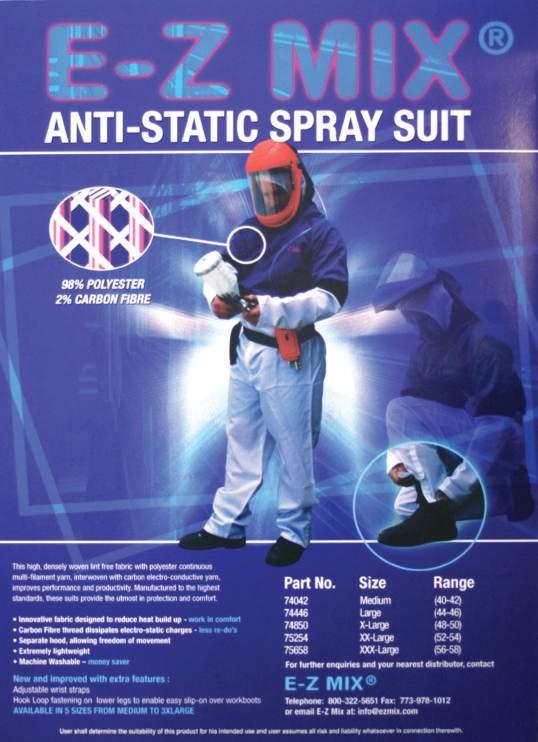 E-Z MIX Anti-Static Spray Suit The World s Most Technically Advanced Anti-Static Spray Suit This high, densely woven lint free fabric with polyester continuous multi-filament yarn interwoven with