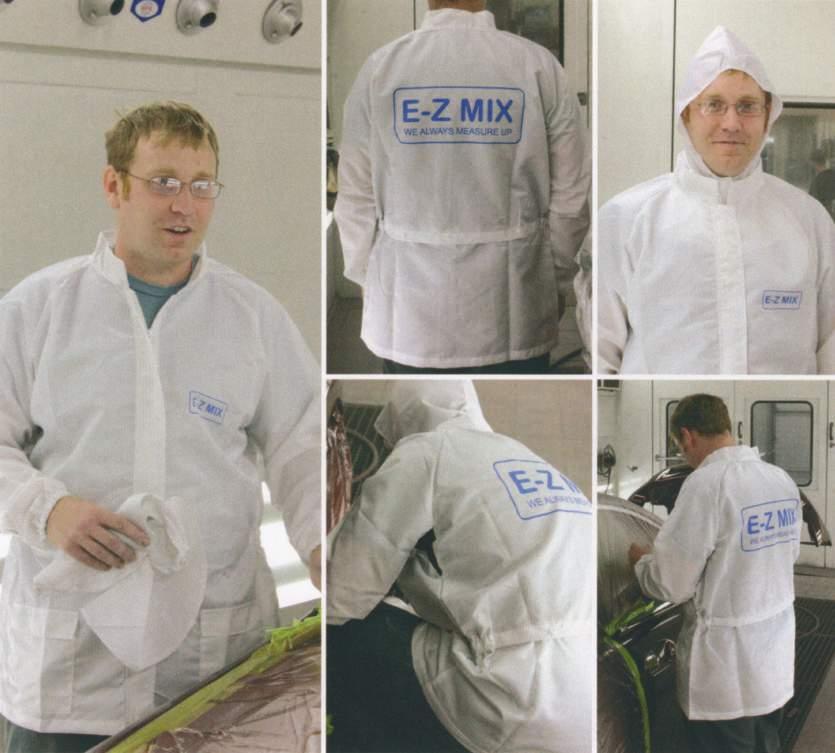NEW! Anti-Static Lab Coats E-Z MIX Lab Coats are designed with carbon fiber threading to dissipate charges in the spray booth. They feature a detachable hood, venting and a lightweight.
