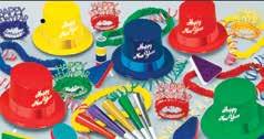Not responsible for typographical errors. PARTY KIT Super Bonanza assortment. Happy New Year party kit. Includes hats and noisemakers.