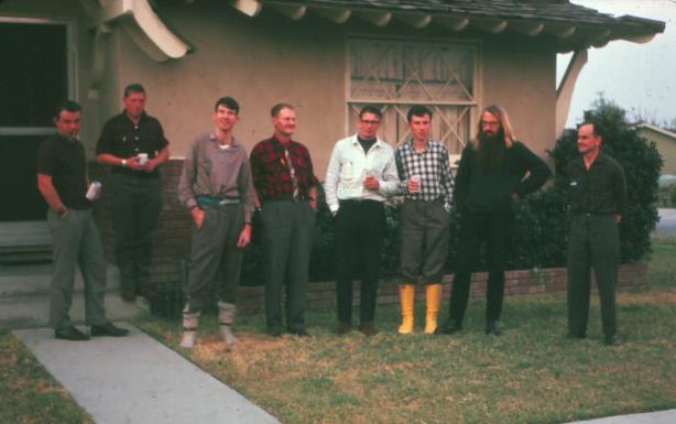 Colour image left to right we believe is eight of the nine Expedition members. Missing is likely to be John Dowd who joined the Expedition later on: Alex Parton;?