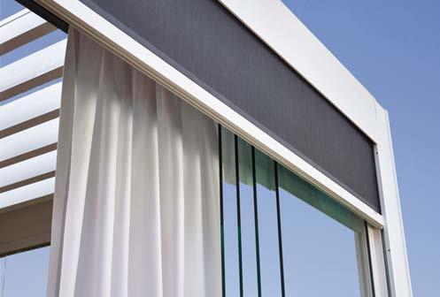 WEATHER-RESISTANT LIGHTING AND HEATING SIDE ELEMENTS FIXSCREEN ROOF BLADES OUTDOOR CURTAINS (CAMARGUE, ALGARVE AND SKYE ) Fitted with curtains for outdoor use Camargue, Algarve and Skye can be fitted
