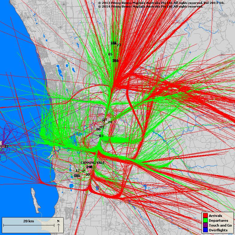 Figure 4: Perth Airport movements 1 7 June 2010* *Note: in 2010 data was not collected after an aircraft reached 10,000ft in altitude.