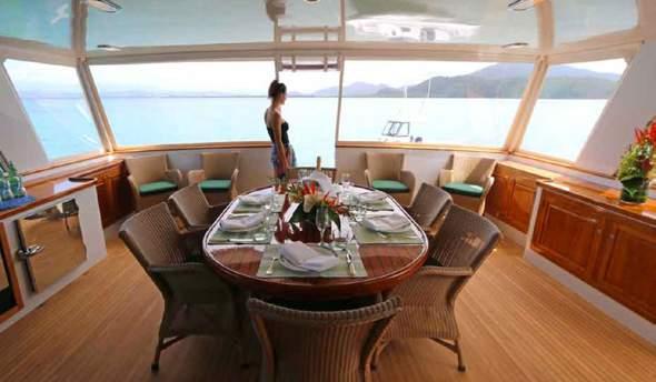 You will enter the main saloon via an entertainment deck at the stern of the vessel.