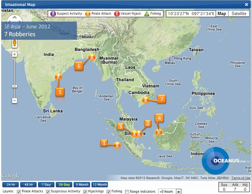 Asia Fig 3: South East Asia South East Asia Piracy and Robbery At Sea June 2012 Serial Date Vessel Name Flag/Type Location (Type of Incident) 1 4 Jun DD Vanguard Panama Bulk Carrier Balawan outer