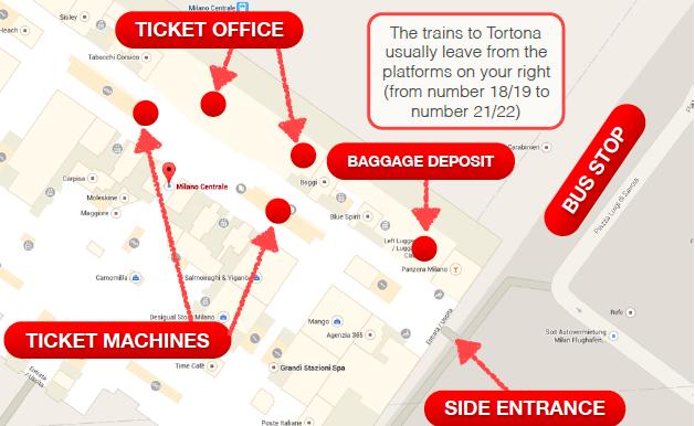 HOW TO REACH TORTONA Step 1 FROM (ANY) AIRPORT TO MILANO CENTRAL STATION - get out of the airport and look for SHUTTLES connecting the airports with Milan Central train station (they run approx.
