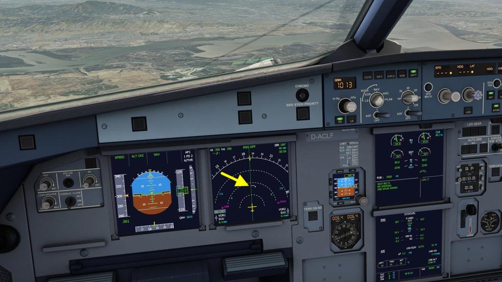 13/19 A white arrow comes into view on the navigation display of the A320.