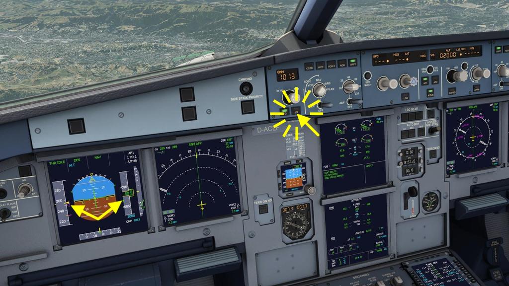 aircraft:airbus_a320 https://www.aeroﬂy.com/dokuwiki/doku.php/aircraft:airbus_a320 Start Descent When the white arrow comes really close to our aircraft symbol you should initiate the descent.